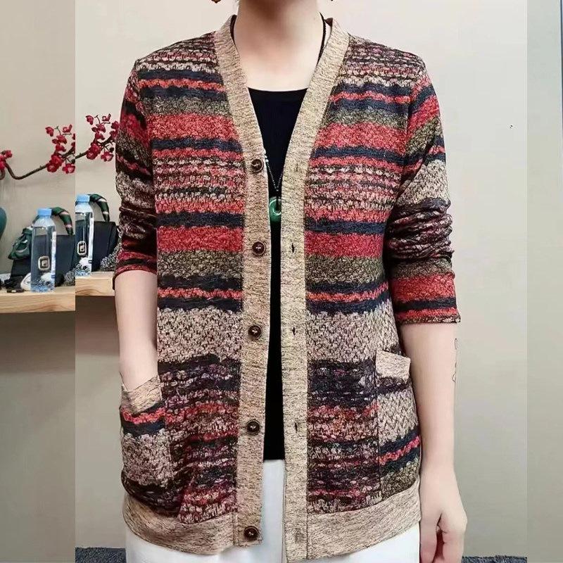 

Stylish Autumn V-Neck Knit Cardigan for Middle-Aged & Elderly Women XL