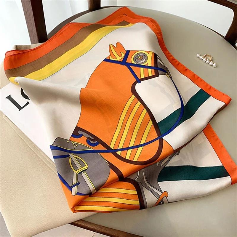 2024 New 70*70cm Silk Satin Hair Scarf Women Handkerchief Printed Female Square Head Bandana Small Neck Muffler Hijab Lady Girl
