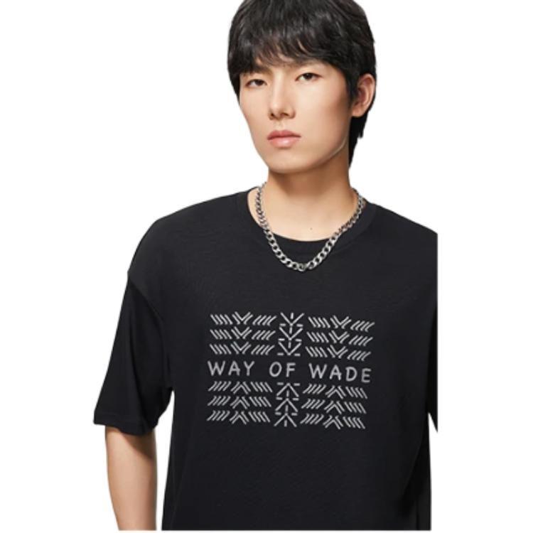 Li Ning T Shirts Unisex Black Crew Neck Moderate Straight Fit AHSS431-1