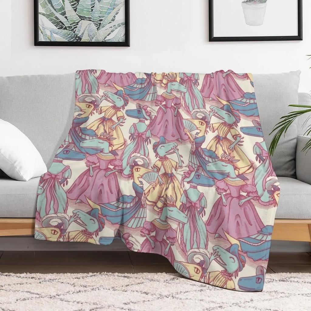 Victorian Velociraptor Fashion Plates Throw Blanket Cozy Throw Blanket Birthday Gift for Him Her