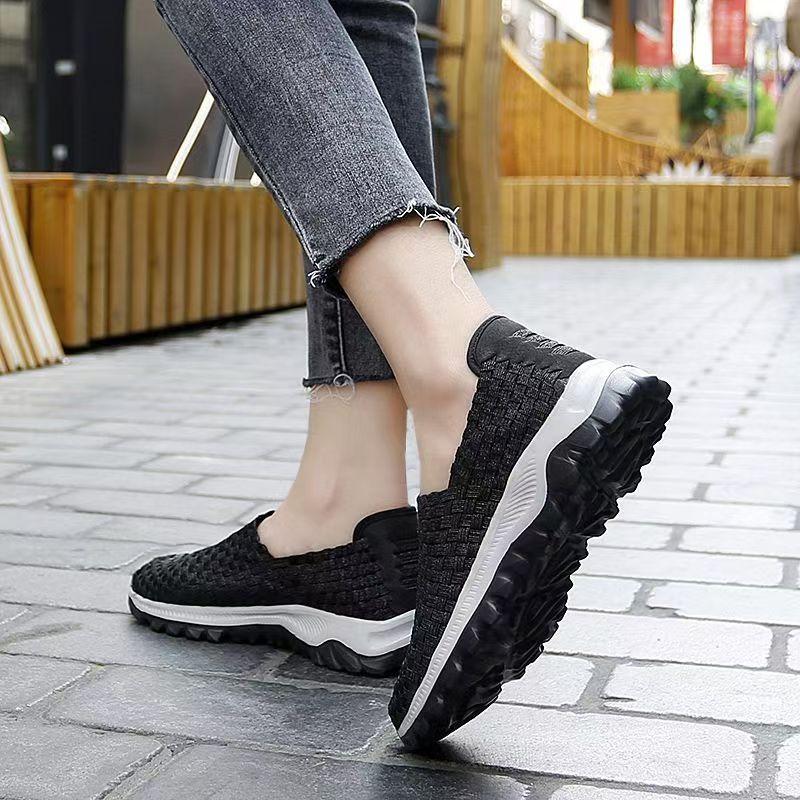 Damen Große Größe Handgewebte Freizeitschuhe Frühling Sommer Neu Dicke Sohle Flach zum Hineinschlüpfen Runde Zehenpartie Lässige Sneaker Laufschuhe