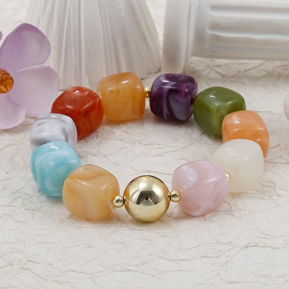 Acrylic Square Beads Bracelet Elastic Handmade Bracelet Boho Beaded Bracelet  for Women 10