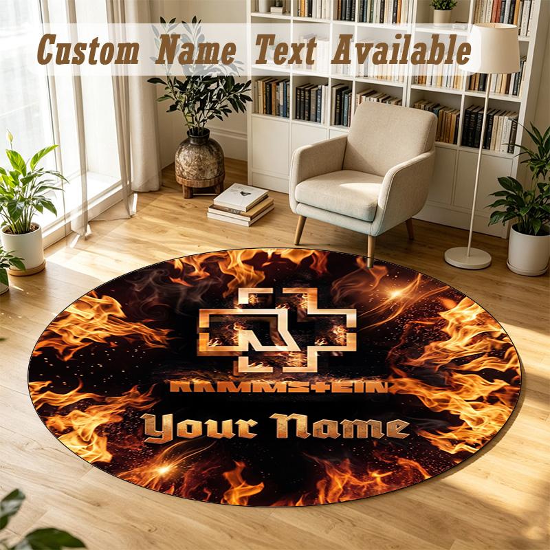 Round Rug Custom NameRammstein Pattern Non Slip Carpet Home Floor Decor
