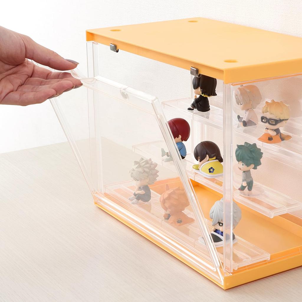 Fuji Boeki Collection Case, Acrylic Case, Figure Case, 30cm Wide x 17.6cm Deep x 23.3cm High, 3 Tiers, Yellow, Product Number 29028
