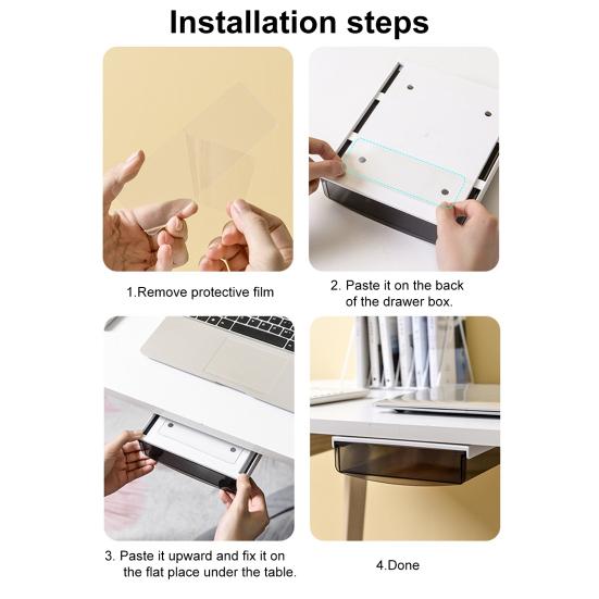 Under Desk Drawer Attachable Hidden Self-Adhesive Slide-out Plastic Stick On Drawer Under Desk Organizer Office Supplies