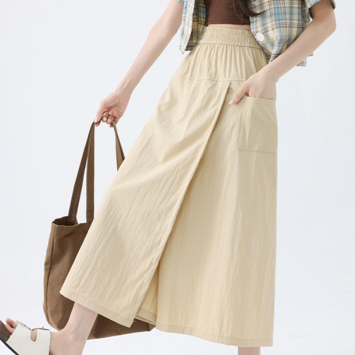 

Women s Summer Ice Silk Casual Wide-Leg Culottes for Pear-Shaped Bodies - Slimming, Petite, Plus Size, Irregular Design L (50-60 kg)