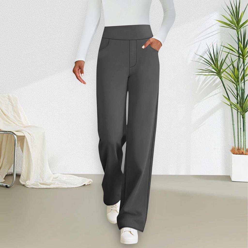 Women's Fashion Straight-Cut Wool Blend Casual Stretch Elastic Waist Loose-Fit Pants