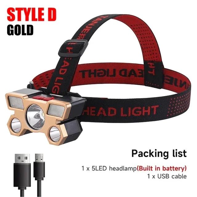 5 LED Flashlight Rechargeable with Built in Battery Strong Light Camping Adventure Fishing Head Light Headlamp