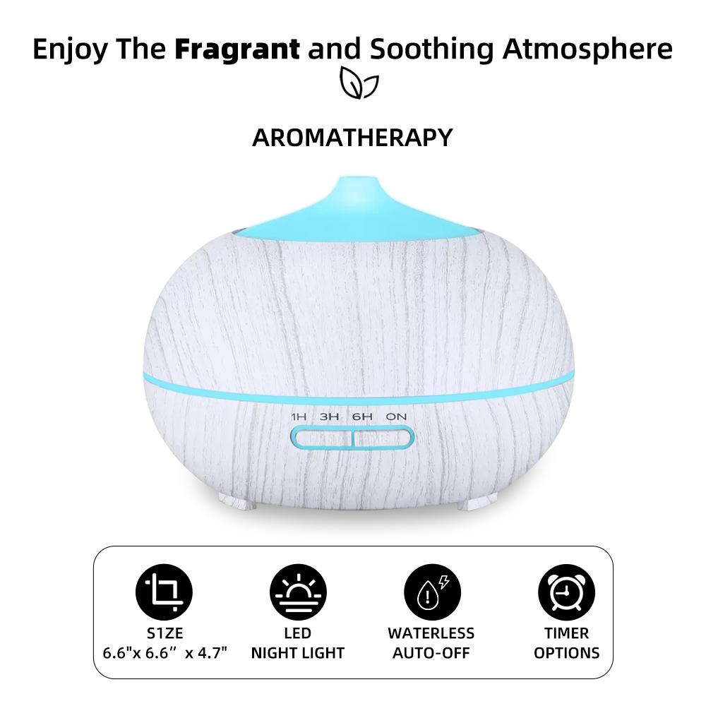 Diffuser For Home 550ml Wood Grain Essential Oil Diffuser with Remote 7 Colors Ultrasonic Mist  Includes 6 Oils for Aromatherapy