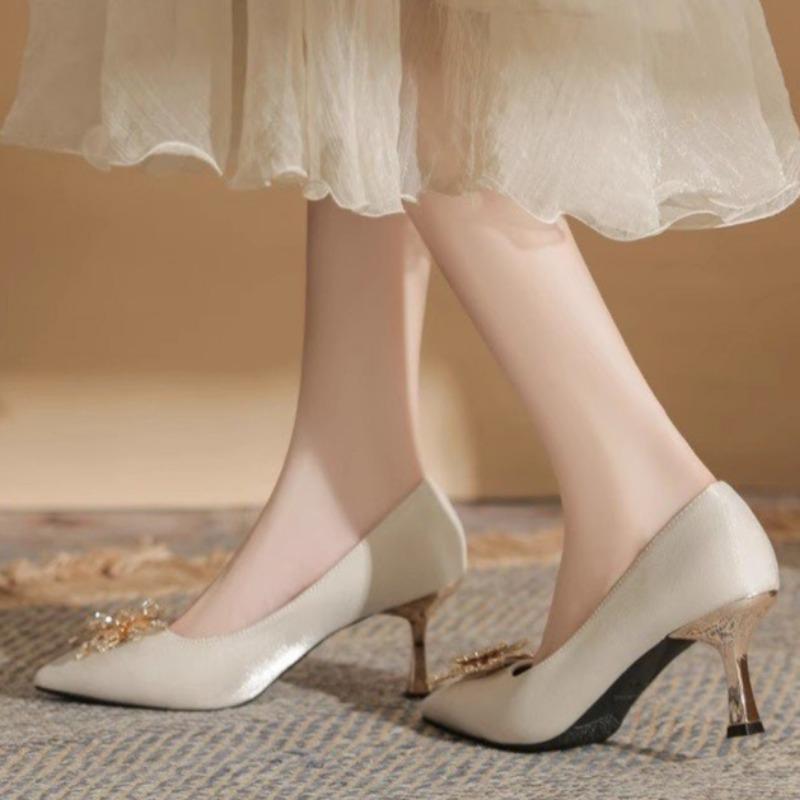 Fashion Women's Fashion Slim Heel Shoes Autumn New Pointed Head Suede Crystal Butterfly Anti-slip Wear-resistant High Heels