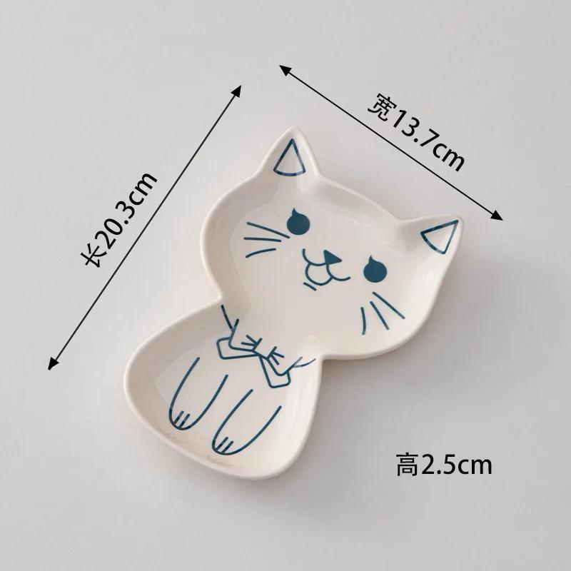 Creative Ceramic Cartoon Cat Plate Japanese Painted Cat Snack Plate Nuts Snack Fruit Salad Dish Tableware Home Kitchen Supplies