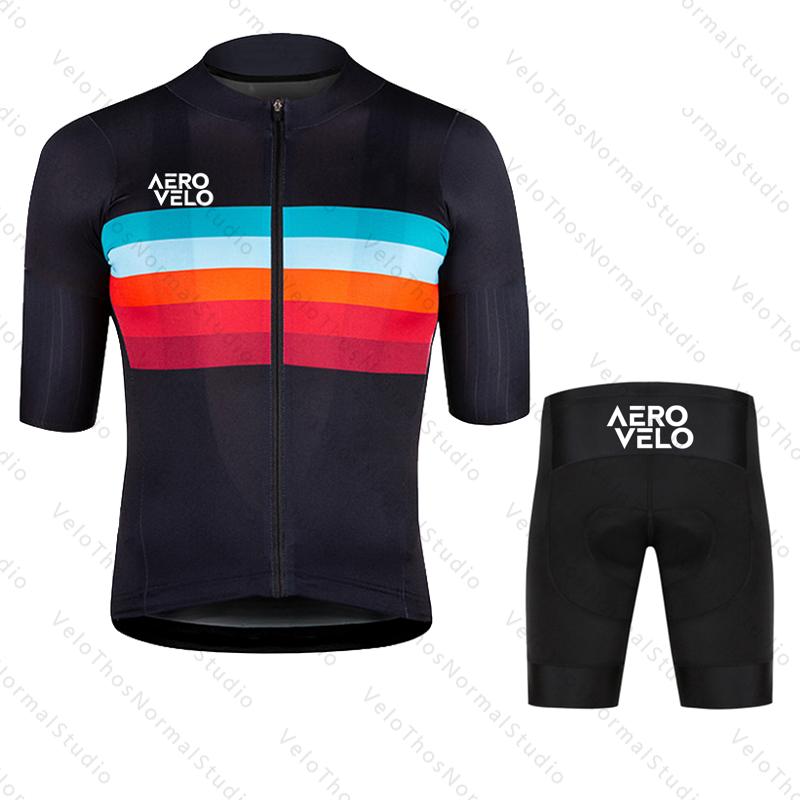 Men's Cycling Jersey Set Summer Short Sleeve and Bib Shorts Pro Race Bicycle Clothing MTB Ropa Maillot AERO VELO Camping Sport