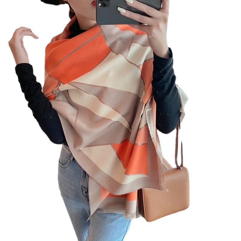 New autumn and winter imitation cashmere jacquard scarf women's enlarged thickened warm shawl high-end scarf