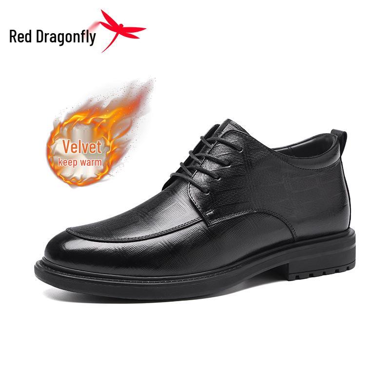 Red Dragonfly Men s High-Top Leather Winter Shoes - Plus Velvet Warm Casual Formal Footwear 41