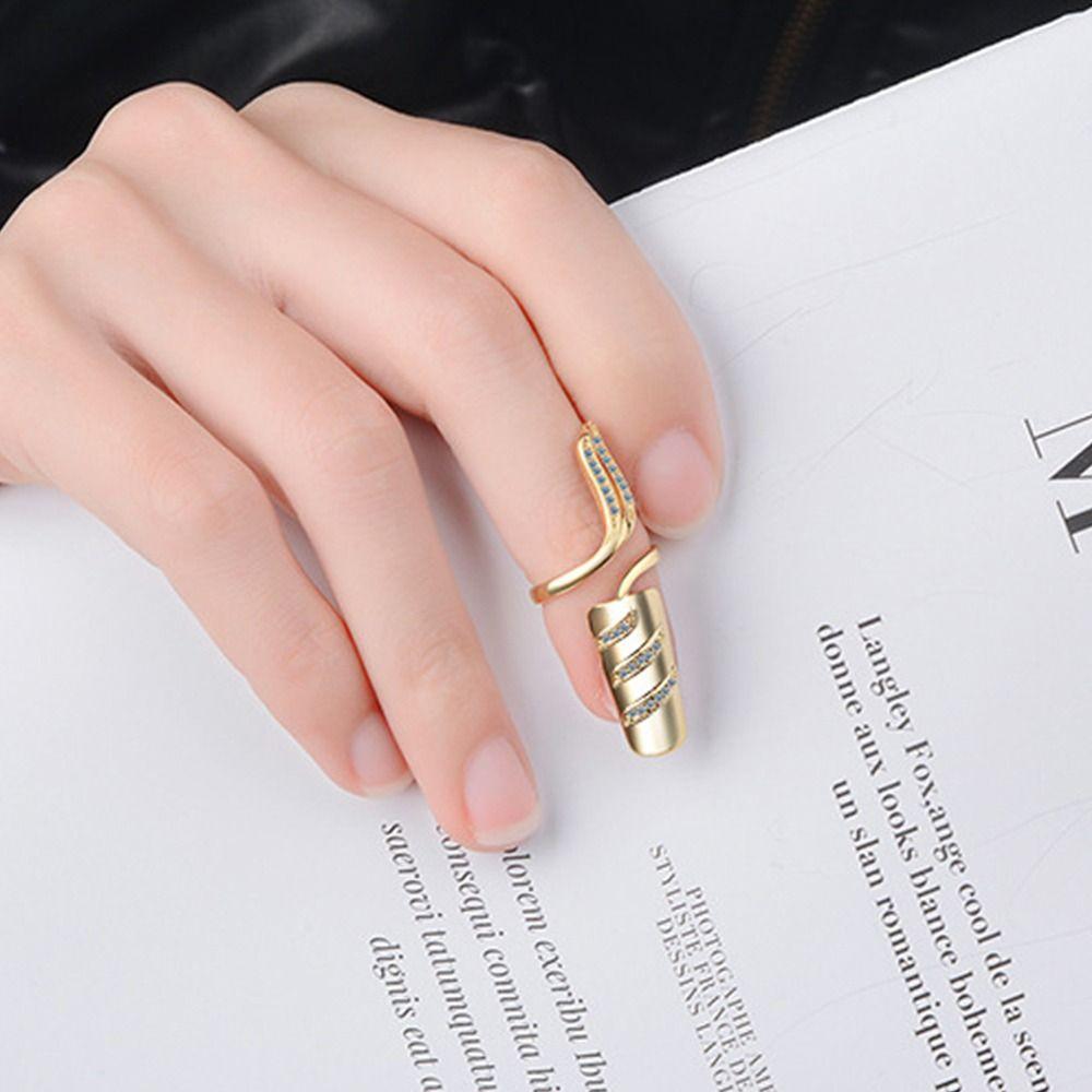 Opening Ring Rhinestone Charming Fashion Jewelry Finger Ring Fingernail Protective Women Nail Ring