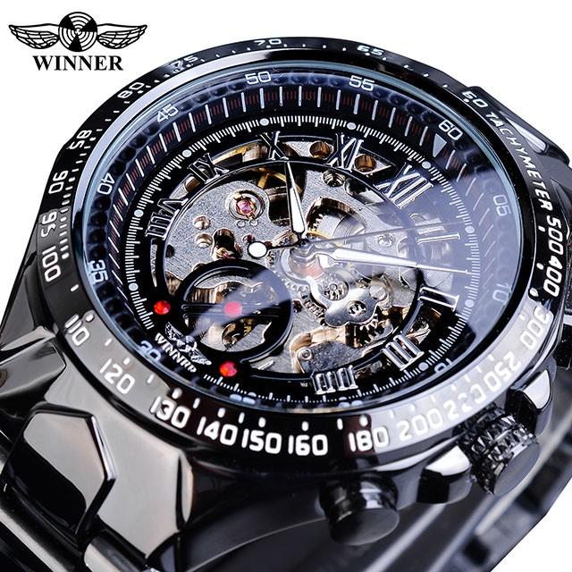 Winner Classic Series Golden Movement Stahl Herren-Skelettuhr Mechanische Top-Marke Luxus-Mode Automatikuhren