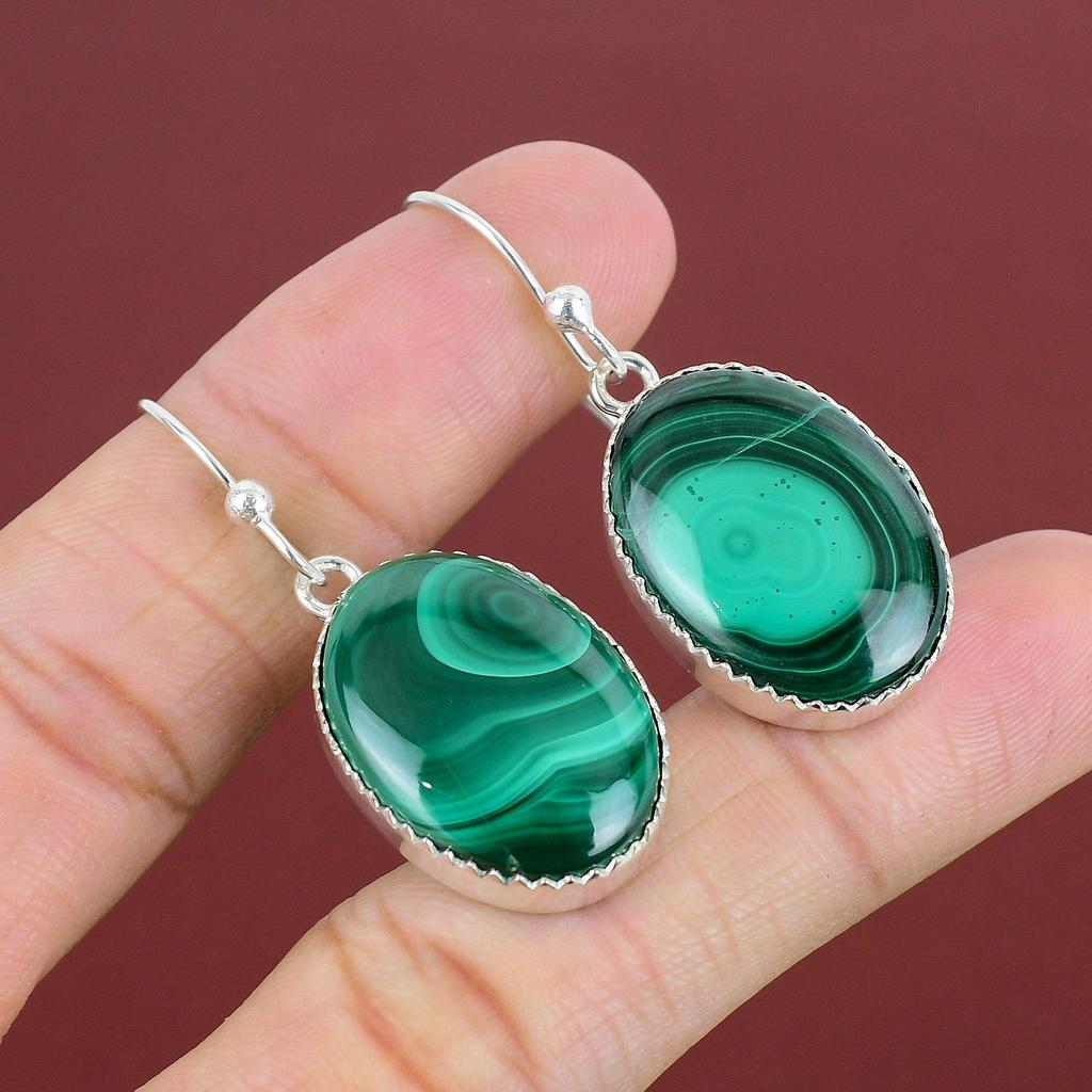 Malachite Earring Genuine Gemstone Earring Handmade Jewelry 925 Sterling Silver Earring Dangle Drop Earring Birthstone Jewelry Gifts For Mom