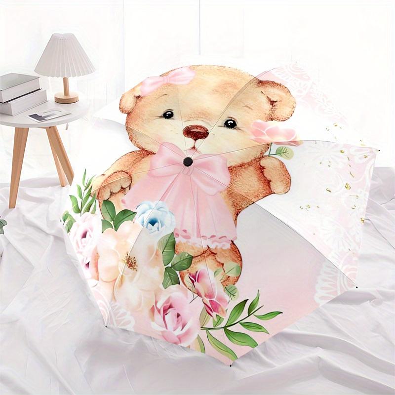 1pc Teddy Bear, Floral Themed High-quality Umbrella,Automatic Opening and Closing Umbrella,Multi-functional Umbrella G0811139