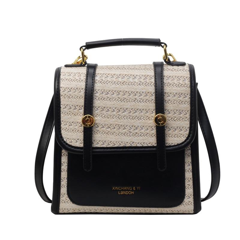 Woven Double Backpack Women's 2025 Spring New Shoulder College Style Niche Retro Handbag