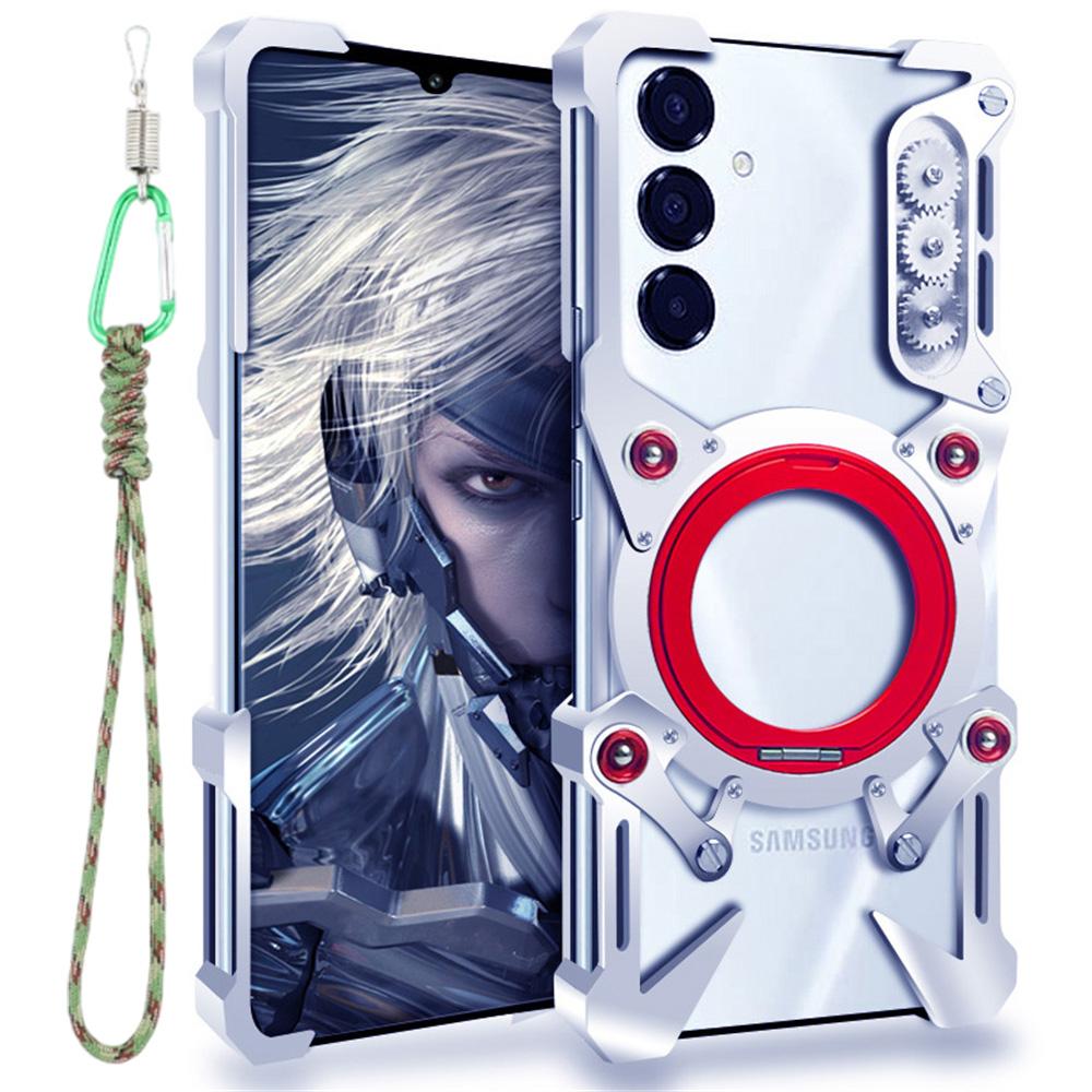 

Bumper Case For Samsung Galaxy A35 5G/A25 5G (Global) (161.0mm)/S21+ 5G , Kickstand Aluminum Alloy Magnetic Phone Cover with Wrist Strap B