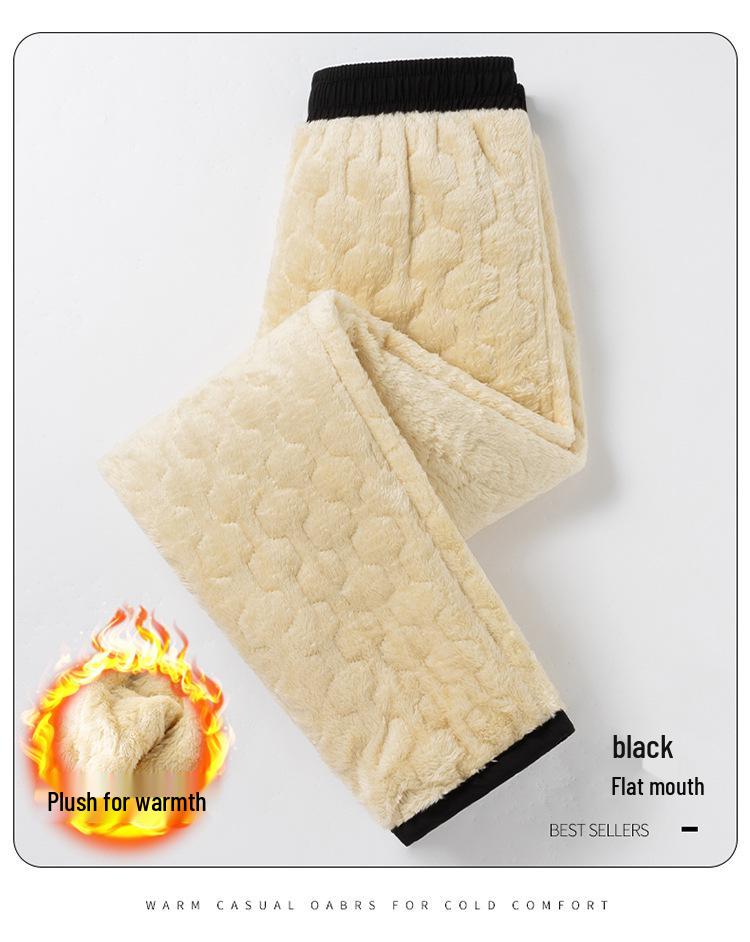 Men's Plus Size Fleece-Lined Lambswool Pants - Warm, Waterproof, Windproof, Loose-Fit Sweatpants
