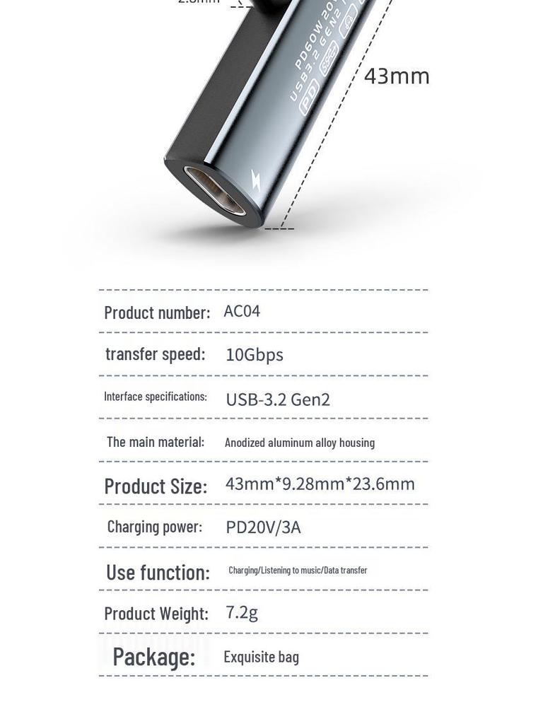 USB-C To 3.2 Adapter: PD 60W Fast Charge & Music Converter, Supports External Video Recording, Multi-Device Compatible