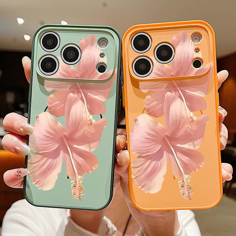 Pink Hibiscus Flower Pattern For iPhone 17 Pro Max Funda iPhone 16 15 14 13 Pro Max Skin Feeling Magnetic For Magsafe Shockproof Bumper Cover