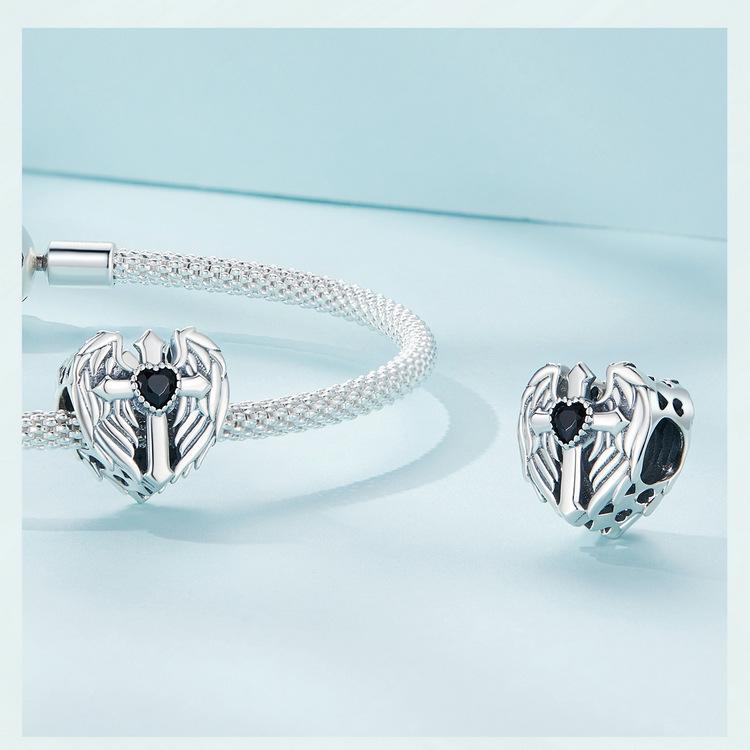 Aifle 925 Silver Faith & Love Cross Guarding Beads DIY Jewelry Accessories
