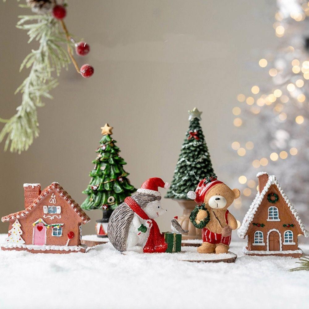 Handmade Mini House Figurine Resin Crafts Desktop Ornament Christmas Decoration