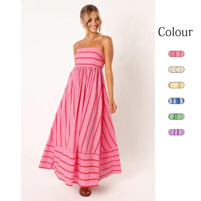 Summer Cool Dress Elegant Temperament Striped Halter Backless Swing Clear Fresh Style Dress Seaside Camping Casual Skirt