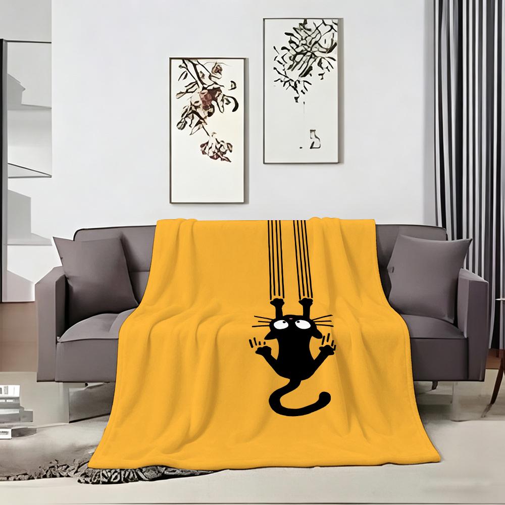 Artistic Pattern G-Goofy Black Cat Clawing Throw Lightweight 240g Flannel Blanket Soft Skin-friendly for Summer Cooling