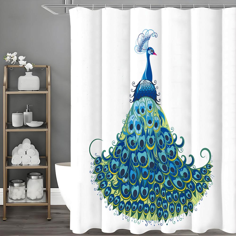 

Синяя мультяшная шторка для душа с павлином, Декоративная шторка для душа для ванной, Водонепроницаемая шторка для душа с крючками 90*180cm