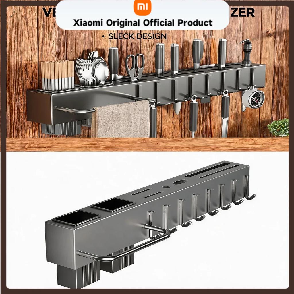 Xiaomi Multi-Functional Kitchen Wall-mounted Carbon Steel Knife Holder Chopstick Holder No-Drill Kitchenware Organizer Shelf