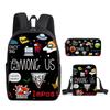 Space Werewolf Amongus Game Merchandise Elementary And Secondary School Students Backpack Satchel Pencil Bag School Bag Three-Piece Set