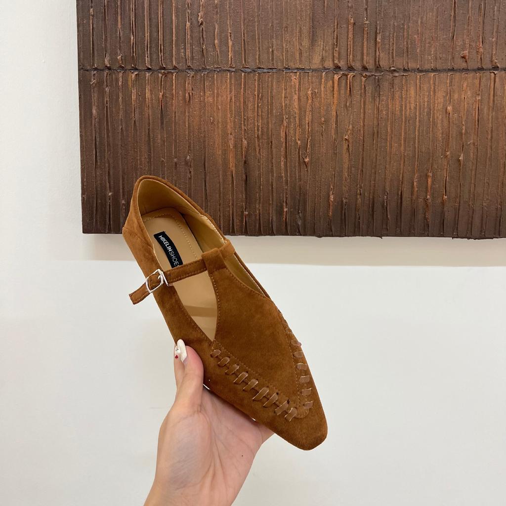 2025 neuer Herbst neue flache Sohle spitz einfach Retro Schnalle dicker Absatz Mary Jane Schuhe