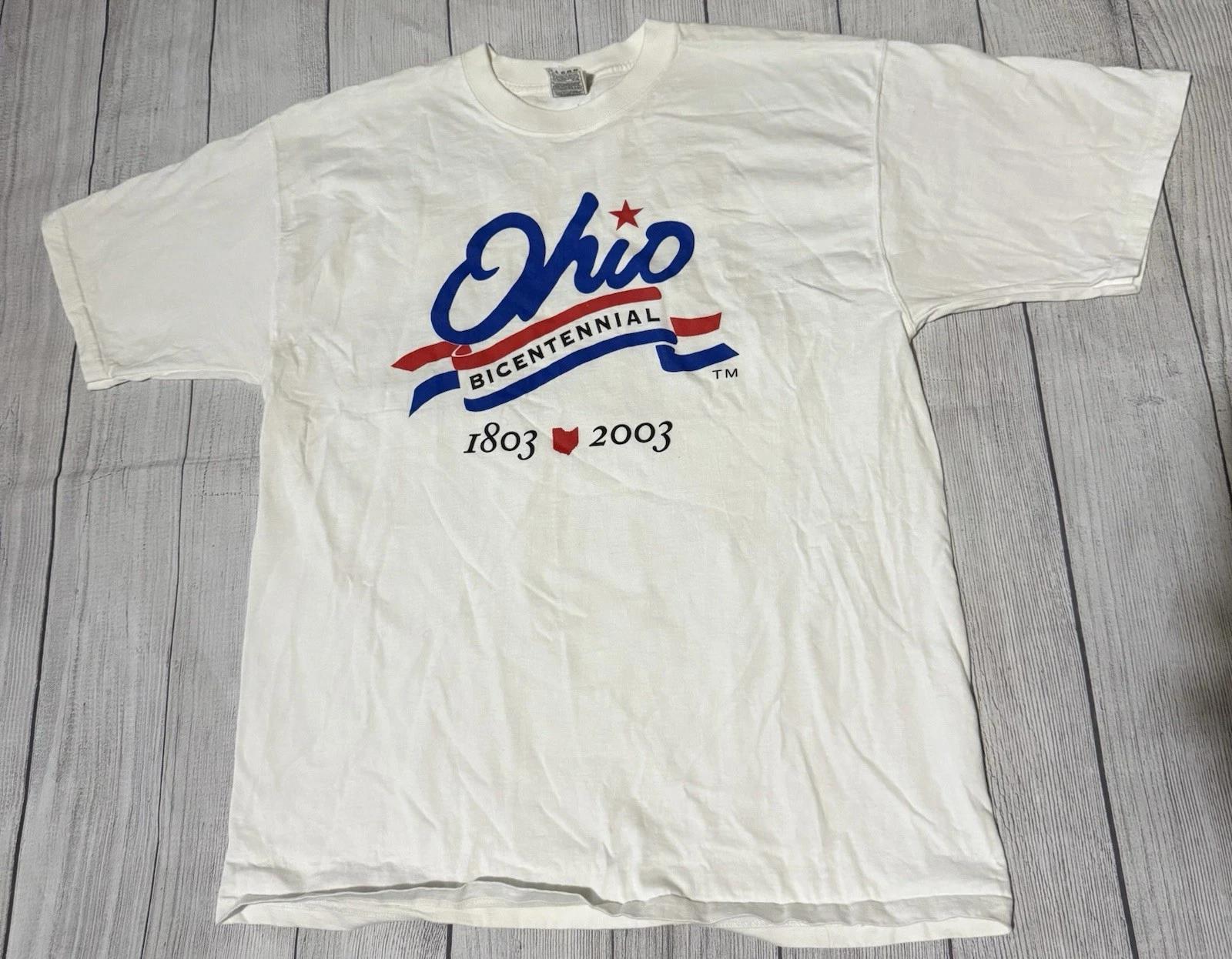

Y2K Vintage Ohio Bicentennial 1803 2003 T Shirt Size XL Extra Large White Clean S