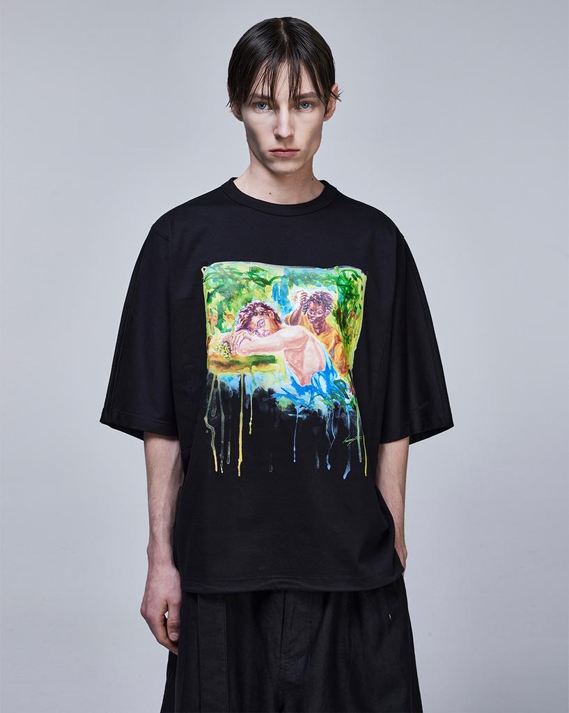 Colecția Songjio T-shirt Aquarel pentru Tineri cu Mânecă Dolman Negru Sh3Ts705Bk