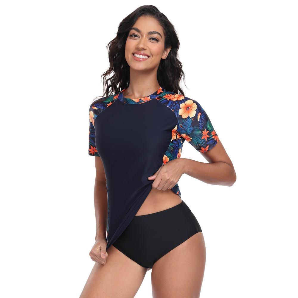 CHARMLEAKS Womens Rash Vest Short Sleeve UPF 50+ Lightweight Quick Dry Swim Shirt (No Bottom)