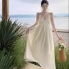 French Pure Desire V-neck Spaghetti Strap Dress: High-end, Fairy-like, Slimming Beach Vacation Outfit