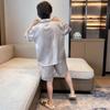 Boys Ice Silk Pajama Set Short Sleeve Shorts Kimono Style Cartoon Print Lightweight Sleepwear Kids 8
