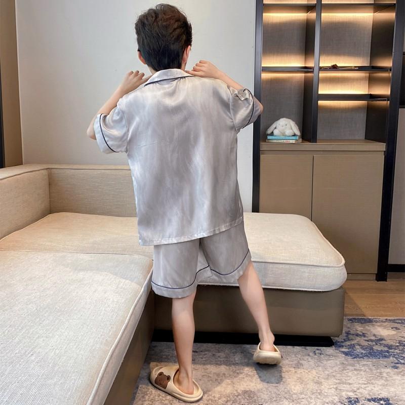 Boys Ice Silk Pajama Set Short Sleeve Shorts Kimono Style Cartoon Print Lightweight Sleepwear Kids 8