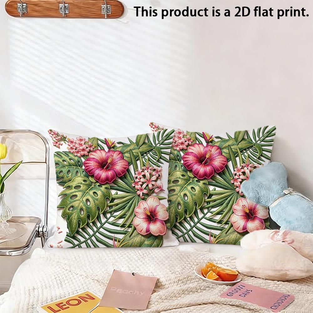 2pcs Tropical Floral Throw Pillow Covers Hibiscus Palm Leaf Jungle Outdoor Indoor Decorative Cushion Cases for Sofa Bed Patio