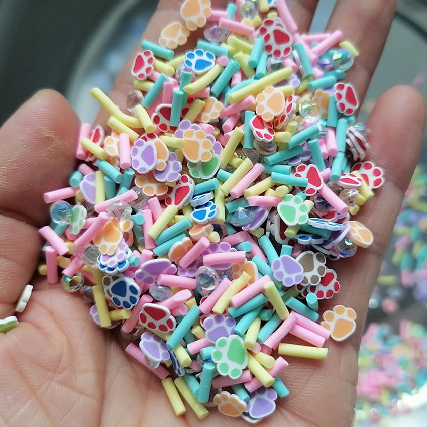 1KG DIY Craft Slime Filler Animal Polymer Clay Slices Cat Claw Pad Bear Paw Acrylic Rhinestone Mixture Polymer Clay Sprinkles