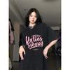 Plus Size European Style Mid-Length Black Oversized Tee for Women, Hip-Covering Loose Fit, Short Half-Sleeve, Summer 2025