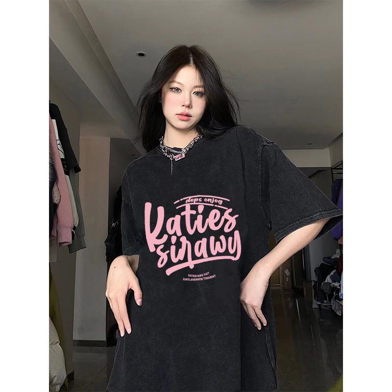 Plus Size European Style Mid-Length Black Oversized Tee for Women, Hip-Covering Loose Fit, Short Half-Sleeve, Summer 2025