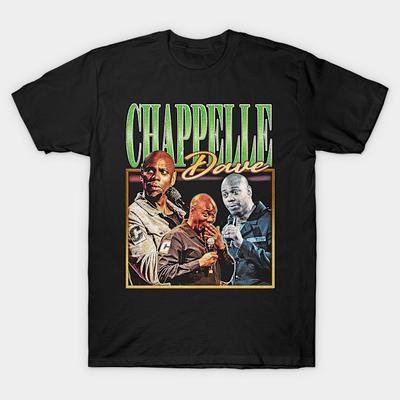 Asian Size Men Black Print T-shirt Dave Chappelle Vintage 90S No-Cut Heat Transfer Print Cotton Tshirt