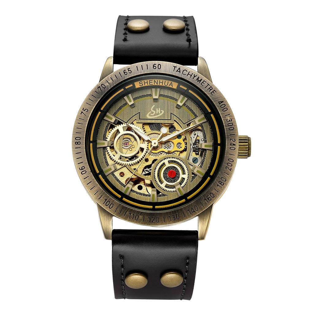 Personalized European American style men mechanical watch night light hollow out leisure retro fully automatic mechanical watch