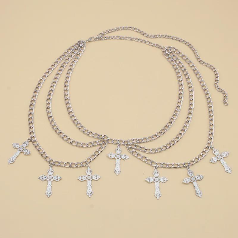 European and American Alloy Cross Pendant Multi-layer Body Chain with Wave Side Swing Waist Ornament