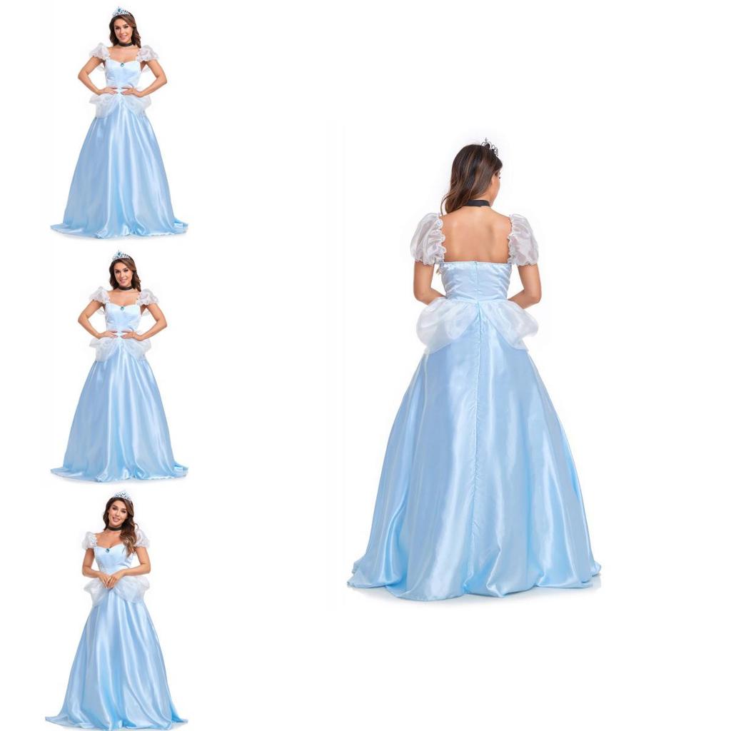Stunning Adult Princess Dress In Elegant Blue Polyester For Halloween Parties