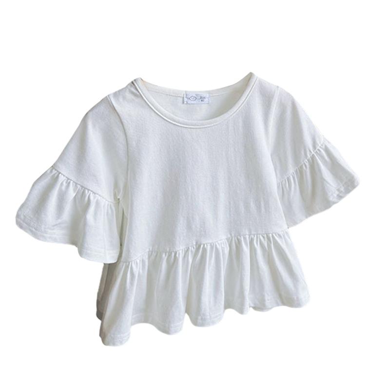 

Летний свободный топ с короткими рукавами для девочек от 1 до 8 лет, плиссированная повседневная рубашка с круглым вырезом и круглым вырезом 90